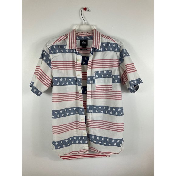 Mens QuikSilver Reverse Print USA Flag Shirt M Regular - Picture 1 of 11